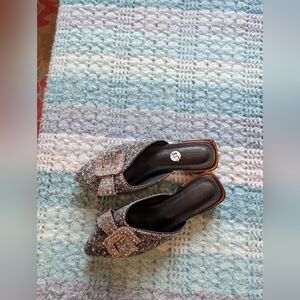 Minglicheno Elegant Glittering Women's Mules Glitter And Jeweled Size 8.5